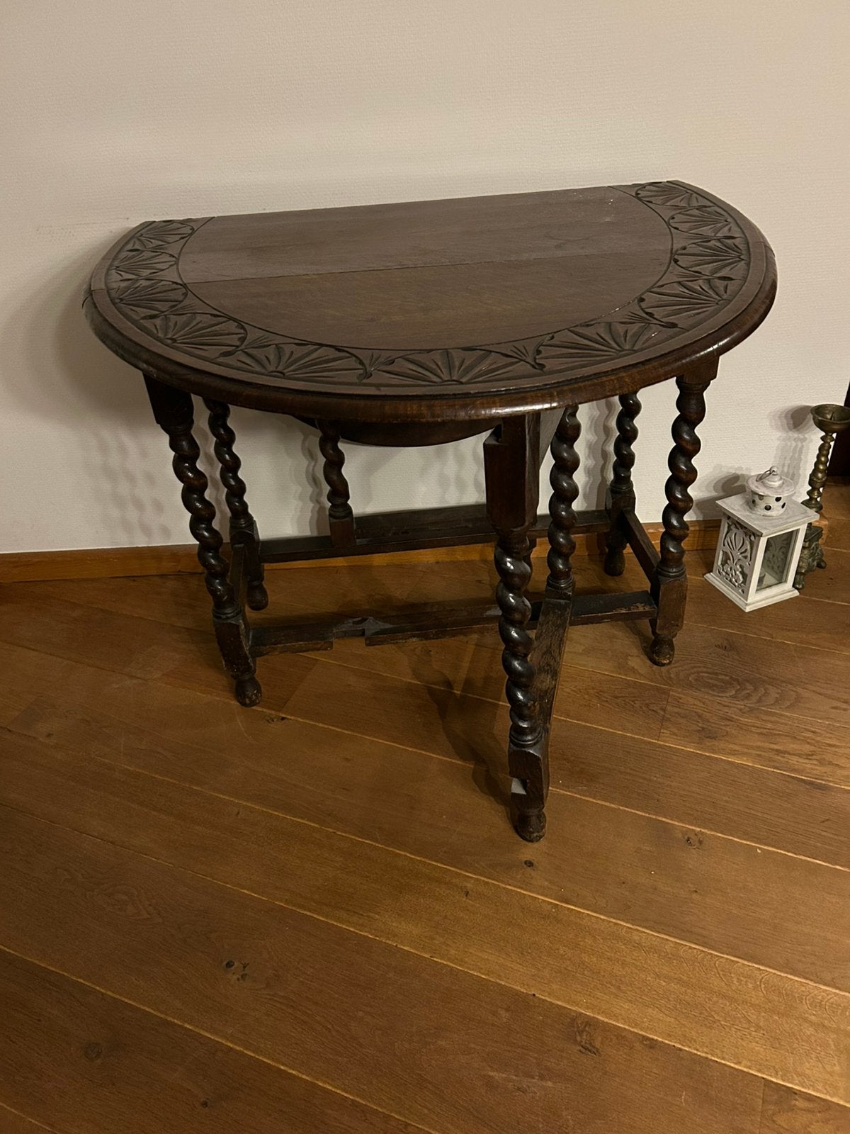 antieke eikenhouten hangoor- of halvemaantafel, Ophalen of Verzenden