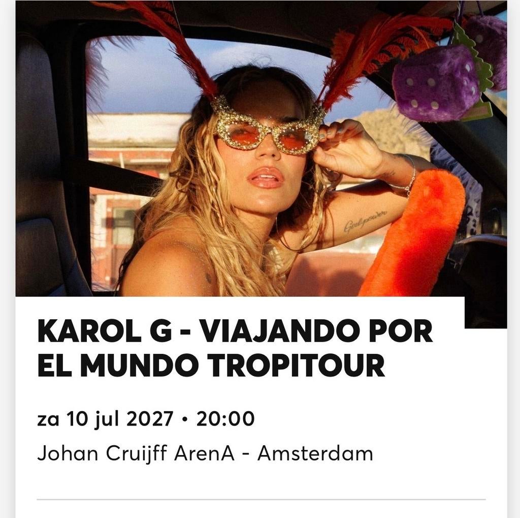 2x Karol G | Rij 2 bij podium | Amsterdam | Tropitour, Eén persoon, Juni