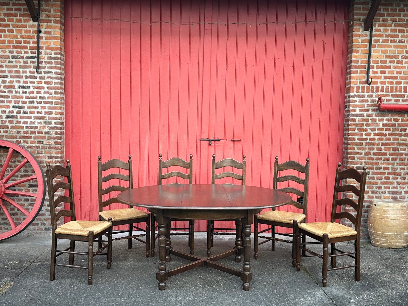 Landelijke antieke eetkamerset, Ophalen, 4 tot 6 stoelen