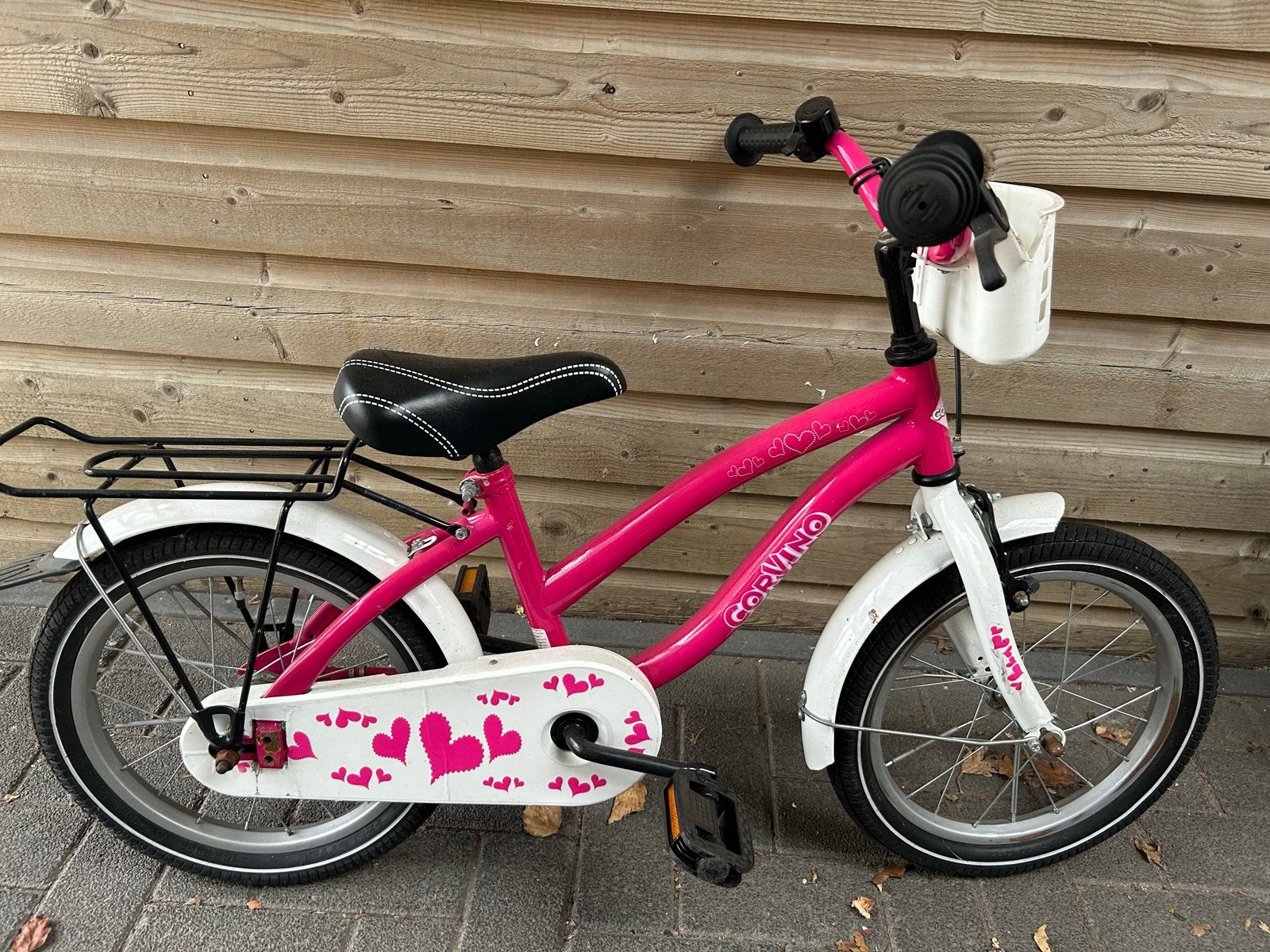 Roze kinderfiets 16 inch met mandje en bagagedrager, Fietsen en Brommers, Fietsen | Kinderfietsjes, Ophalen, Gebruikt, Velgrem