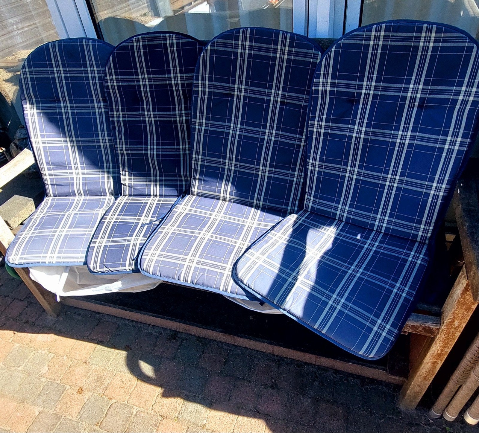 4 stoel kussens voor kuip/ stapel stoelen., Ophalen of Verzenden, Gebruikt