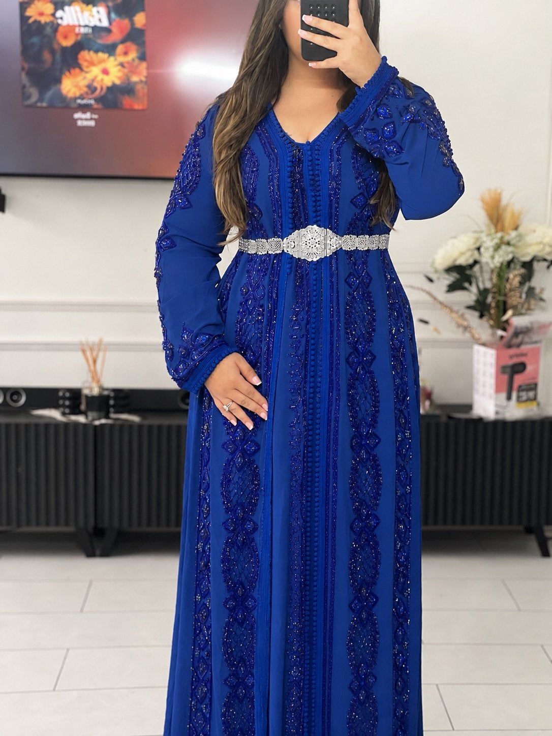 Prachtige blauwe takshita, takchita, marokkaanse jurk, Ophalen of Verzenden, Zo goed als nieuw, Blauw, Overige typen