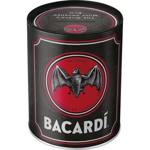 Bacardi logo zwart reclame spaarpot van metaal deco, Reclamebord, Info@deconoord.nl, Deco Noord, Nieuw