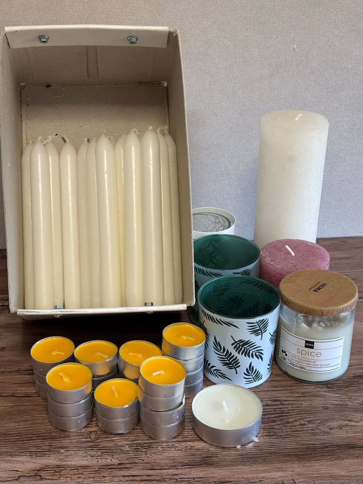 Kaarsen en waxinelichtjes/ theelicht houder gemengd pakket, Meerkleurig, Ophalen of Verzenden, Zo goed als nieuw, HEMA
