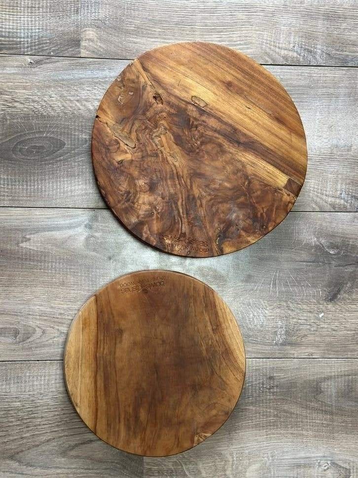 Teak houten serveerplanken 2 stuks tapasplank borrelplank, Ophalen of Verzenden, Gebruikt, Rond, Hout