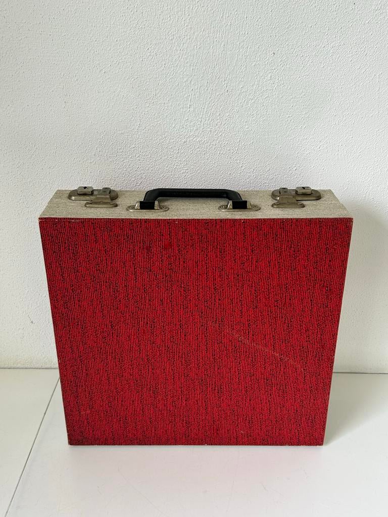 Vintage Platenkoffer - Rood met Grijs - Jaren '60/'70, Ophalen of Verzenden, Gebruikt