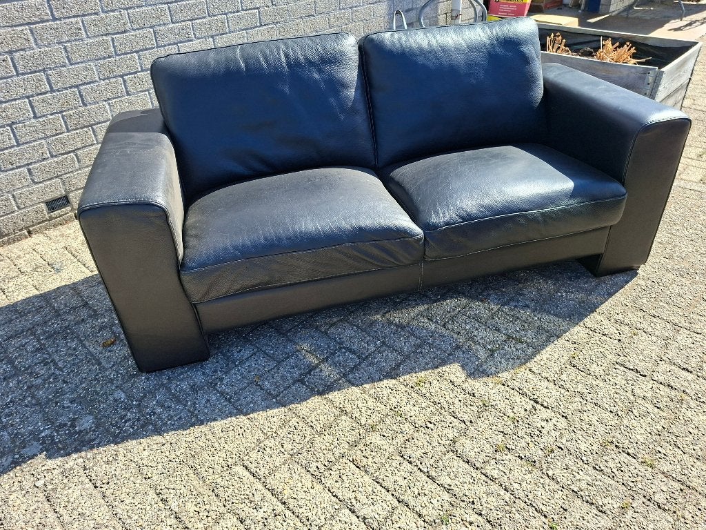nieuwstaat dik zwart rundleren BANK 2,5 zitter, Ophalen, Tweepersoons, Zo goed als nieuw, Leer