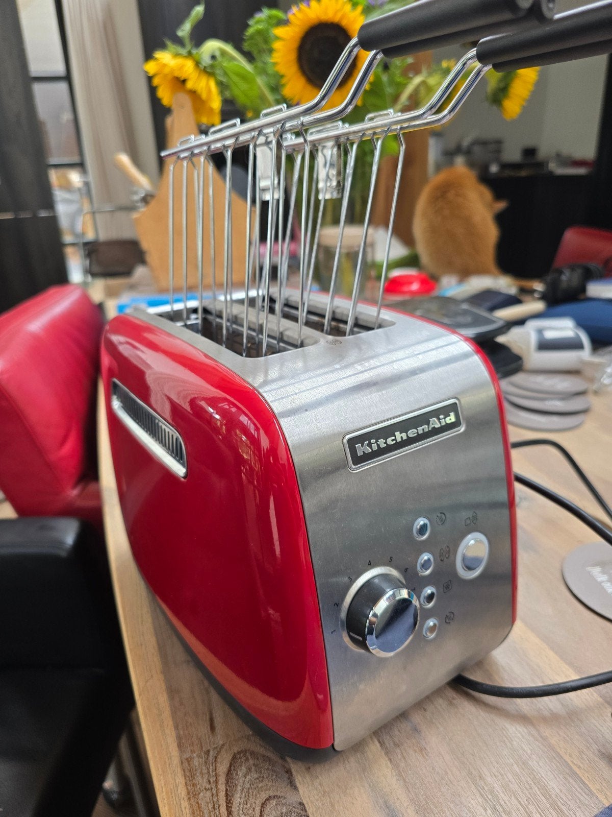 KitchenAid Broodrooster Rood - 2 sleuven, Ophalen of Verzenden, Gebruikt, Uitneembare kruimellade