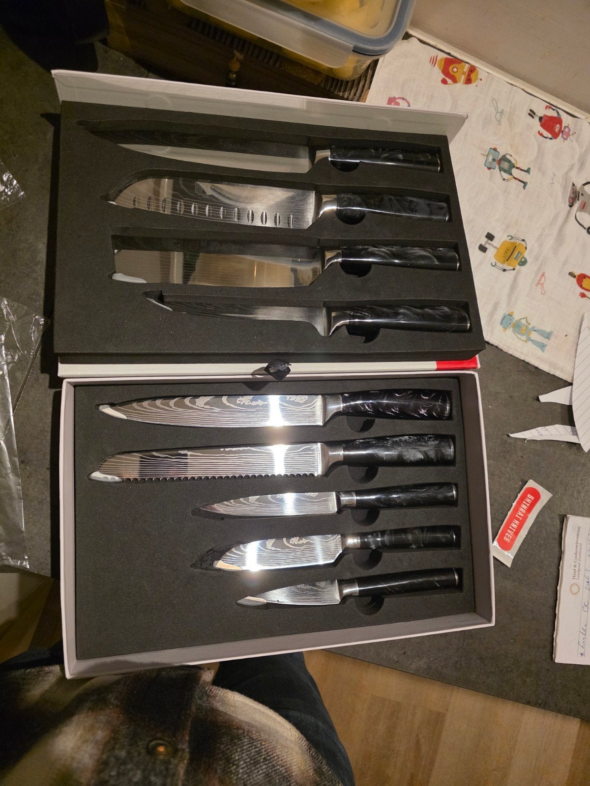 Shinrai Knives Damascus Print Onyx Messenset, Ophalen, Overige materialen, Nieuw, Messenset