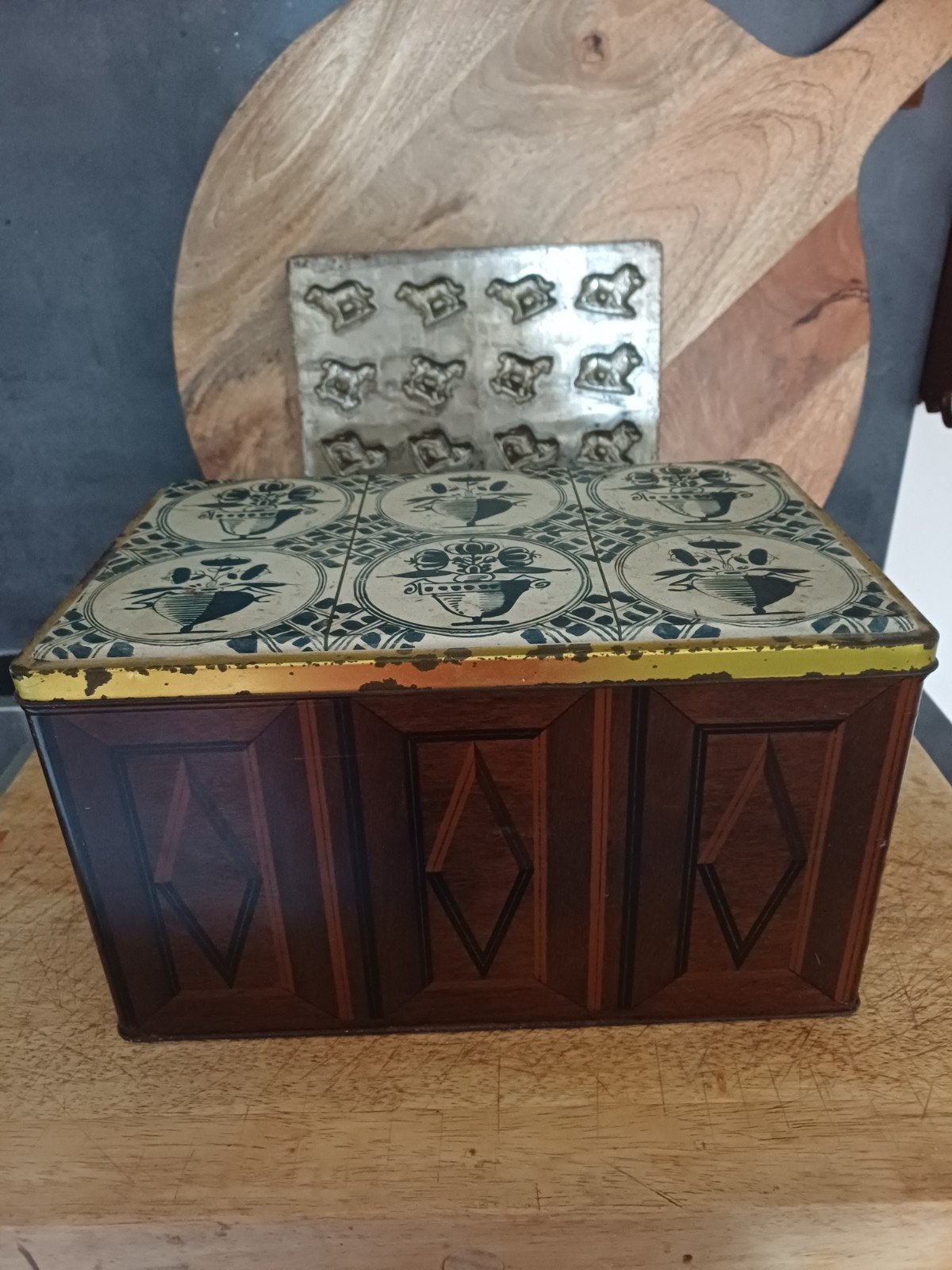 Prachtig groot vintage brocant Blik Winkelblik Jacobs Tee, Antiek en Kunst, Verzenden