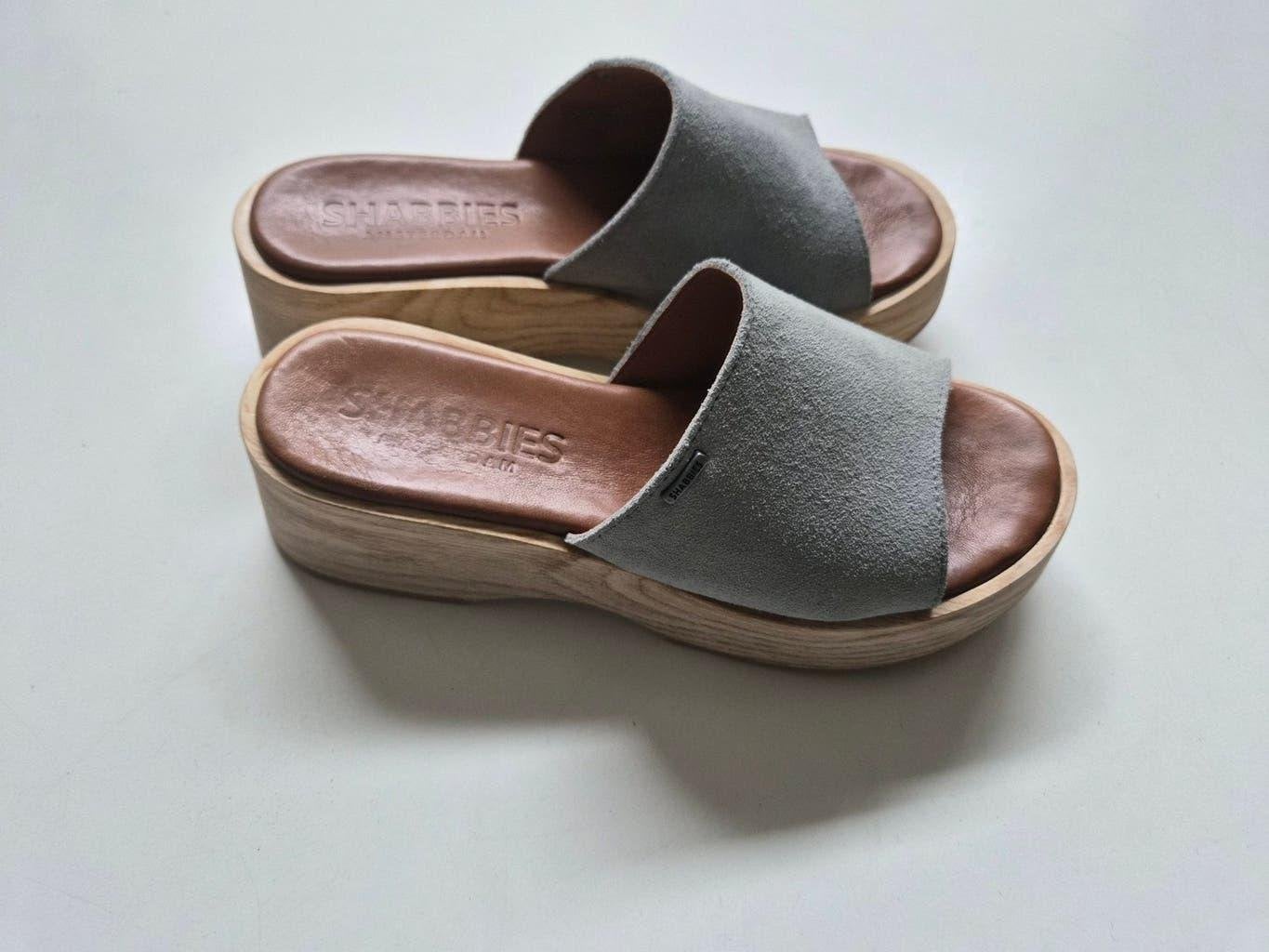 Shabbies Amsterdam sandalen met houten zool, Shabbies Amsterdam, Blauw, Zo goed als nieuw, Sandalen of Muiltjes