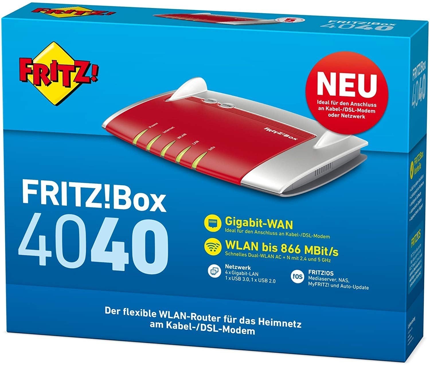 FRITZ!Box 4040 Gigabit WLAN Router - Nieuw in doos, Computers en Software, Routers en Modems, Ophalen of Verzenden, Nieuw, Router
