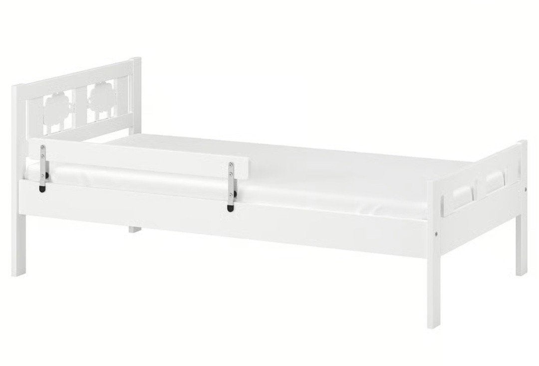 Wit kinderbed zonder uitvalbeveiliging, Ophalen, Gebruikt, 90 cm, Eenpersoons