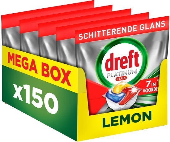 5 x 30 stuks Dreft Platinum Plus Vaatwastabletten Citroen, Verzenden, Nieuw, Inbouw, Minder dan 85 cm