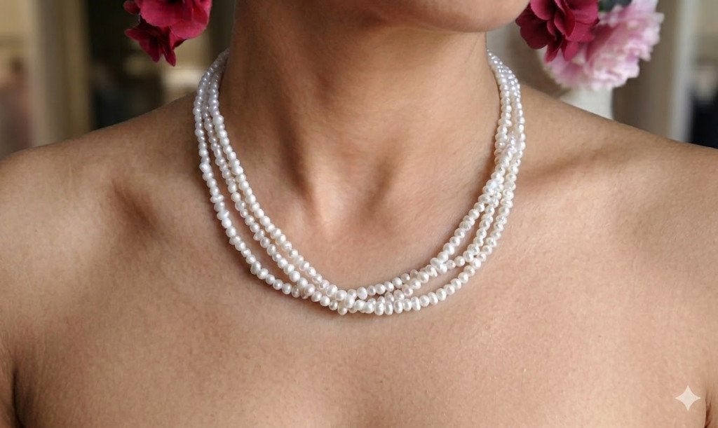 Prachtige Witte Parels ketting met 3 lijnen van Echte Parels, Sieraden, Tassen en Uiterlijk, Kettingen, Wit, Nieuw, Ophalen of Verzenden