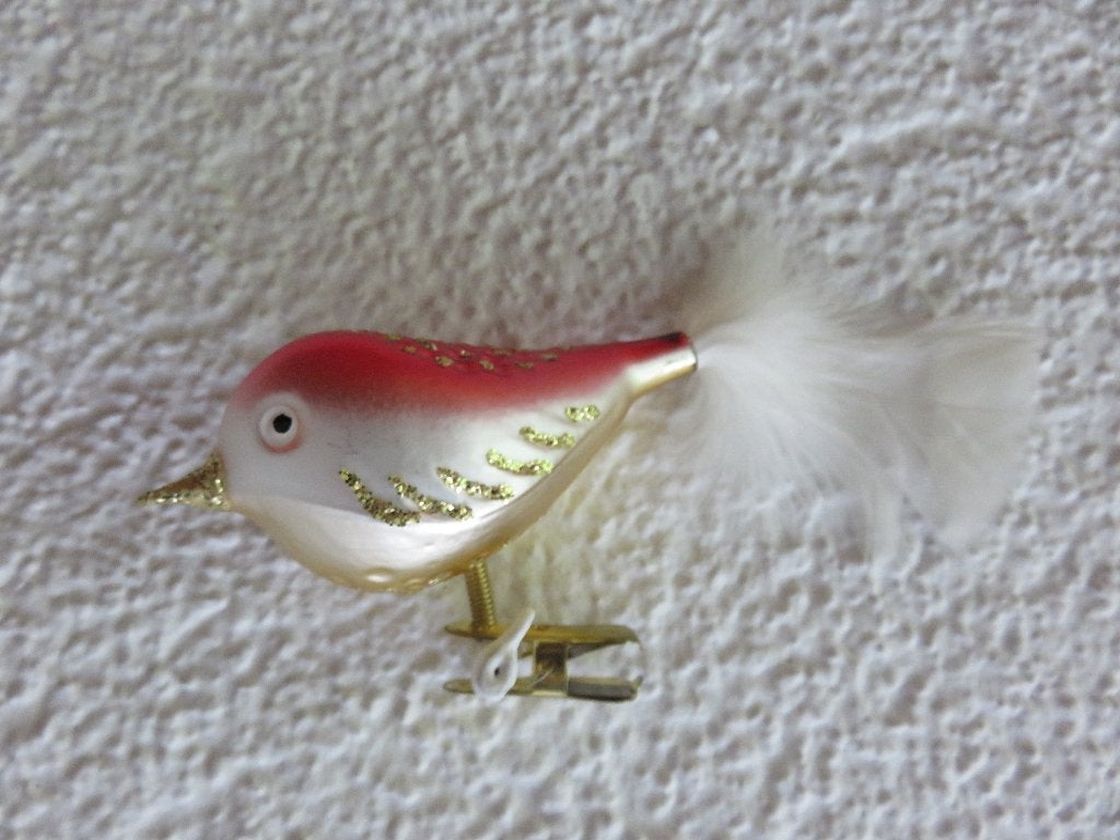 Vintage glazen vogeltje op knijper rood roze met zilverkleur, Ophalen of Verzenden, Zo goed als nieuw