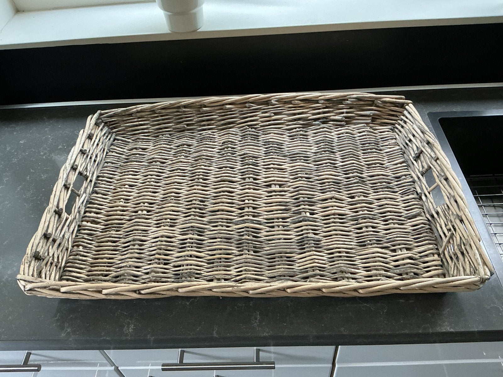 Gevlochten rieten dienblad - Zo goed als nieuw, Ophalen, Gevlochten, Zo goed als nieuw, Riet