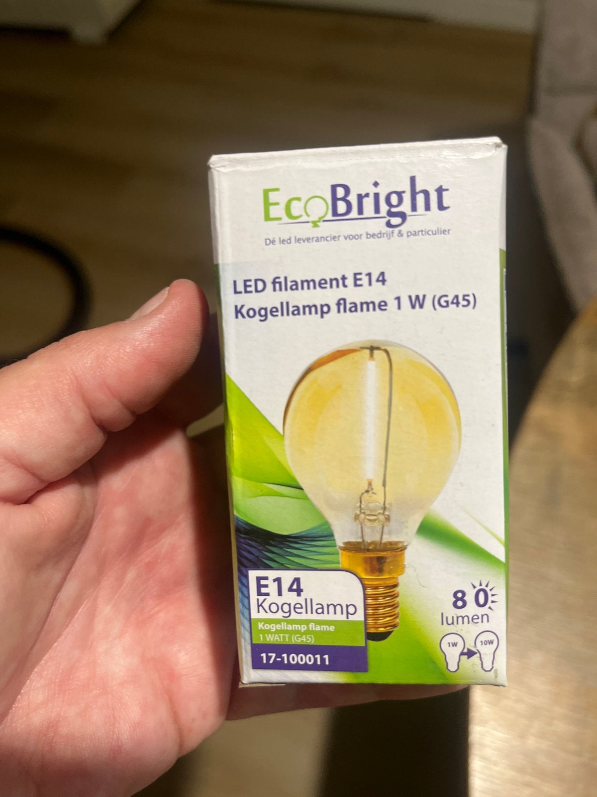 EcoBright LED filament E14 Kogellamp flame 1W (G45) - 80 lum, E14 (klein), Nieuw, Ophalen of Verzenden, Glas