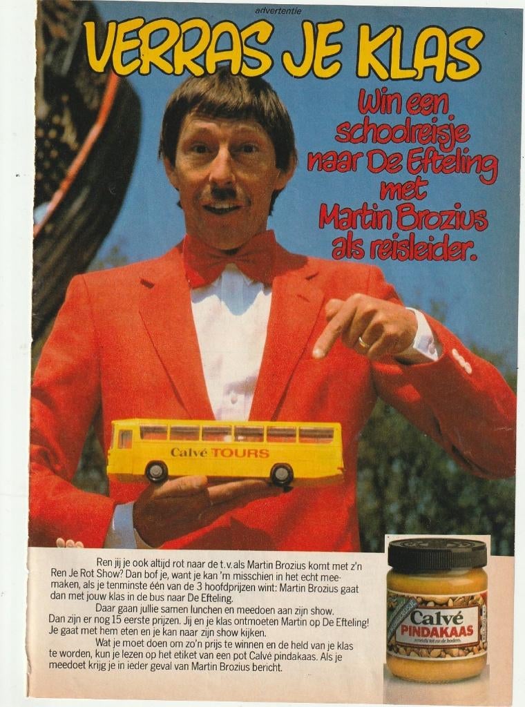 Retro reclame 1982 Calvé pindakaas Efteling & Martin Brozius, Verzenden, Overige typen