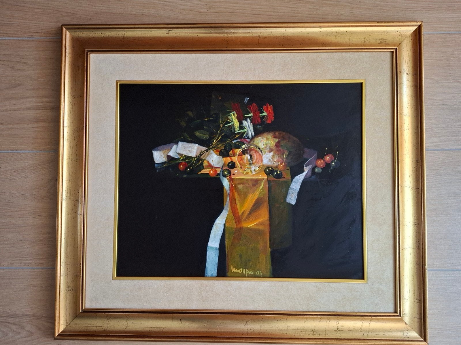 Stilleven met bloemen en fruit, gesigneerd en gedateerd, Antiek en Kunst, Ophalen