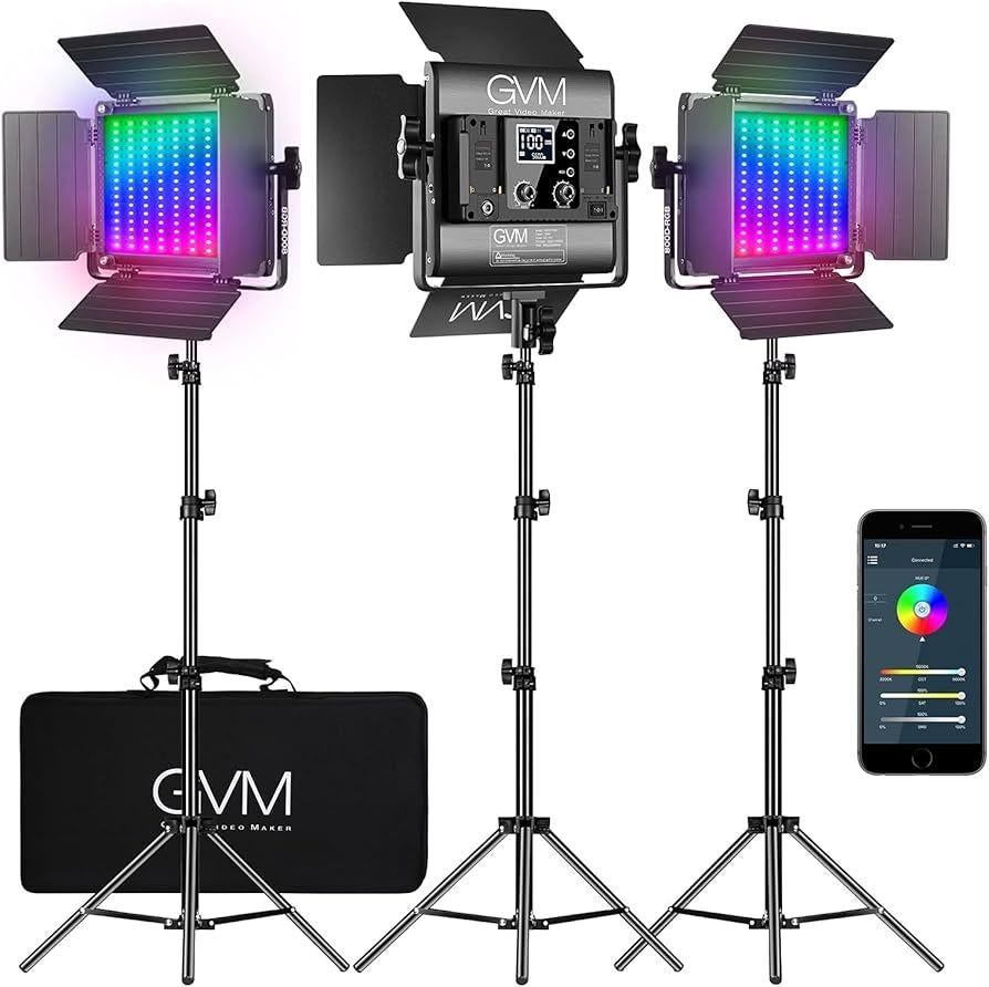 GVM LED Videolampen Set met Statieven en Draagtas, Ophalen, Zo goed als nieuw, Licht