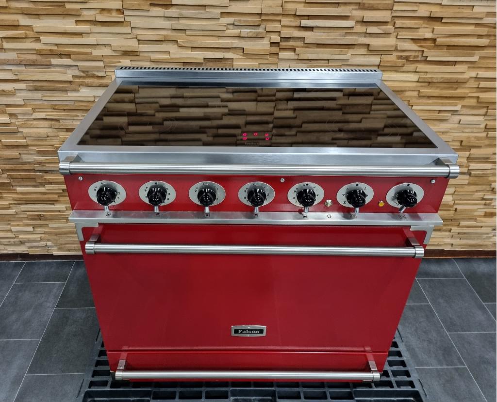 Luxe Fornuis Falcon Deluxe 90cm INDUCTIE rood 5 zones, Niet ingevuld, 60 cm of meer, Niet ingevuld, Ophalen of Verzenden