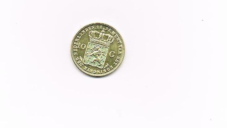 1828 een 10 gulden W1 goudvergulde replica vaste pr. €2,70, Postzegels en Munten, Munten | Nederland, Verzenden, Koning Willem I