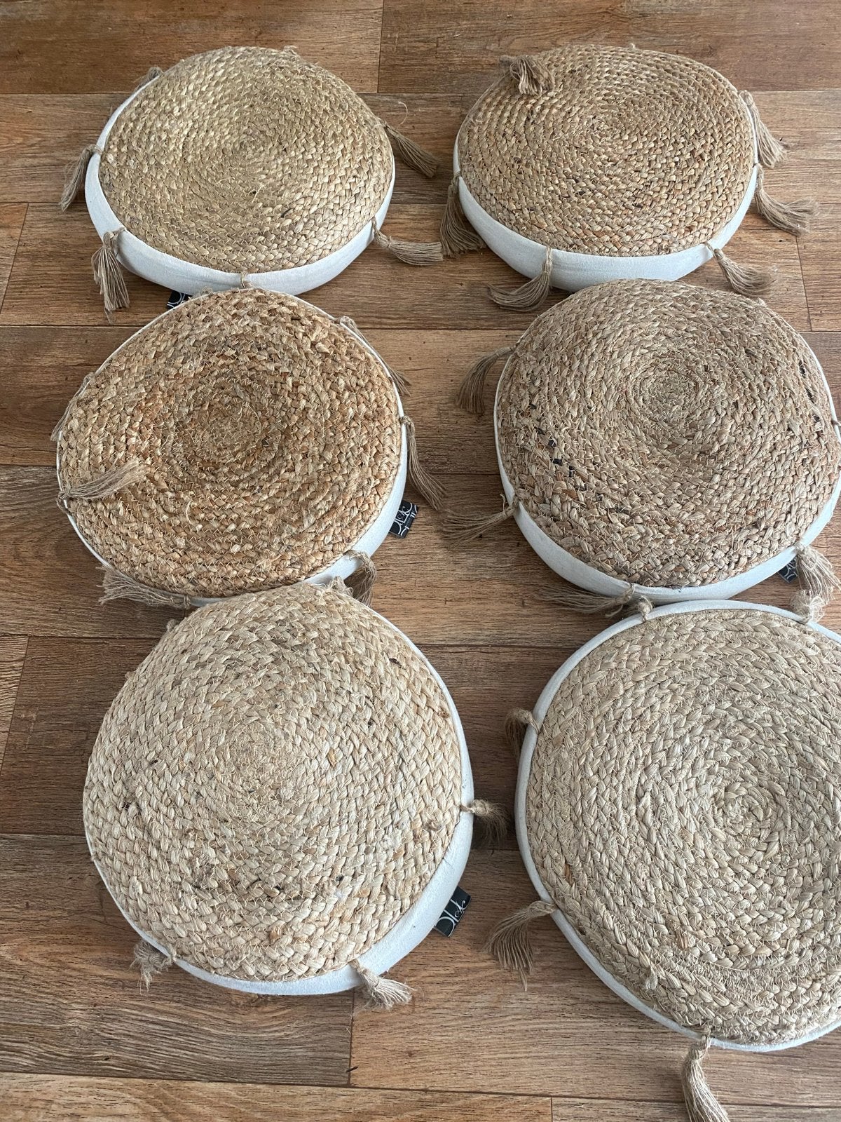 Set van 6 Jute Vloerkussens / Poefs - Absolu Chic, Huis en Inrichting, Banken | Voetenbanken en Poefen, Minder dan 50 cm, Rond