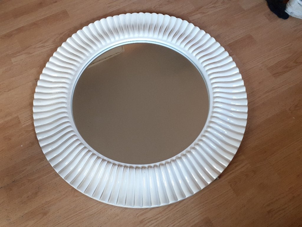Space age design jaren 70 spiegel wit kunststof 90 cm retro, Ophalen, Gebruikt, Rond, ?
