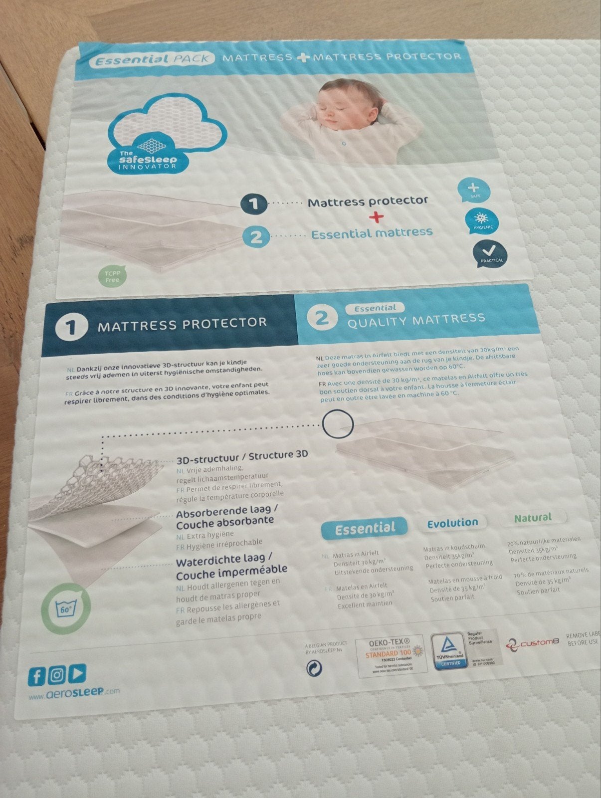 Matras + protector, Kinderen en Baby's, Babywiegjes en Ledikanten, Ophalen, Zo goed als nieuw, Ledikant
