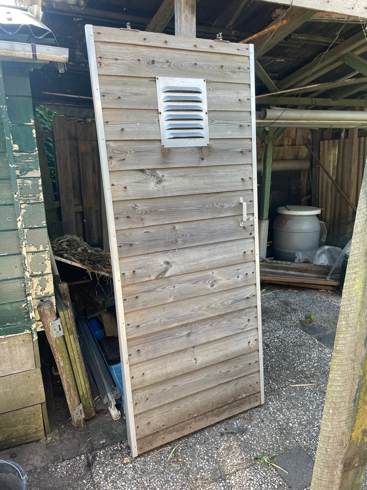 houten buitenschuifdeur met ventilatierooster, Doe-het-zelf en Verbouw, Deuren en Horren, Ophalen, Gebruikt, 80 tot 100 cm, Buitendeur