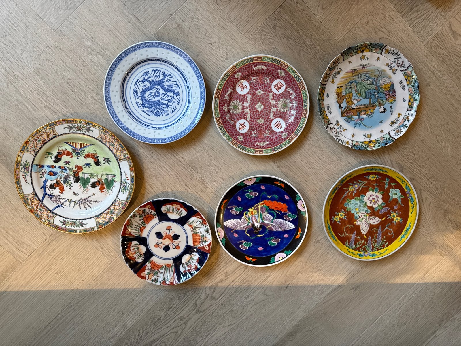 Set van 7 Antieke Chinese Decoratieve Borden, Ophalen of Verzenden