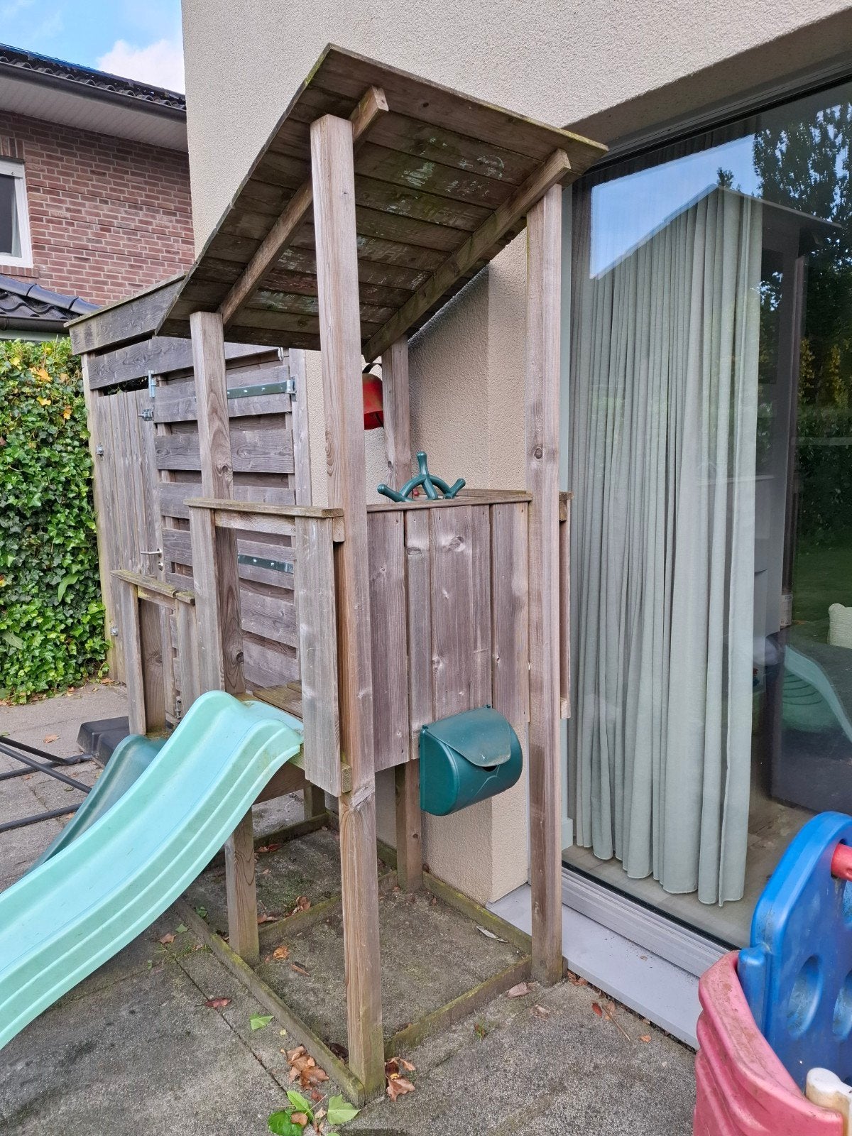 Speelhuis met dubbele glijbaan, Ophalen, Gebruikt, Hout