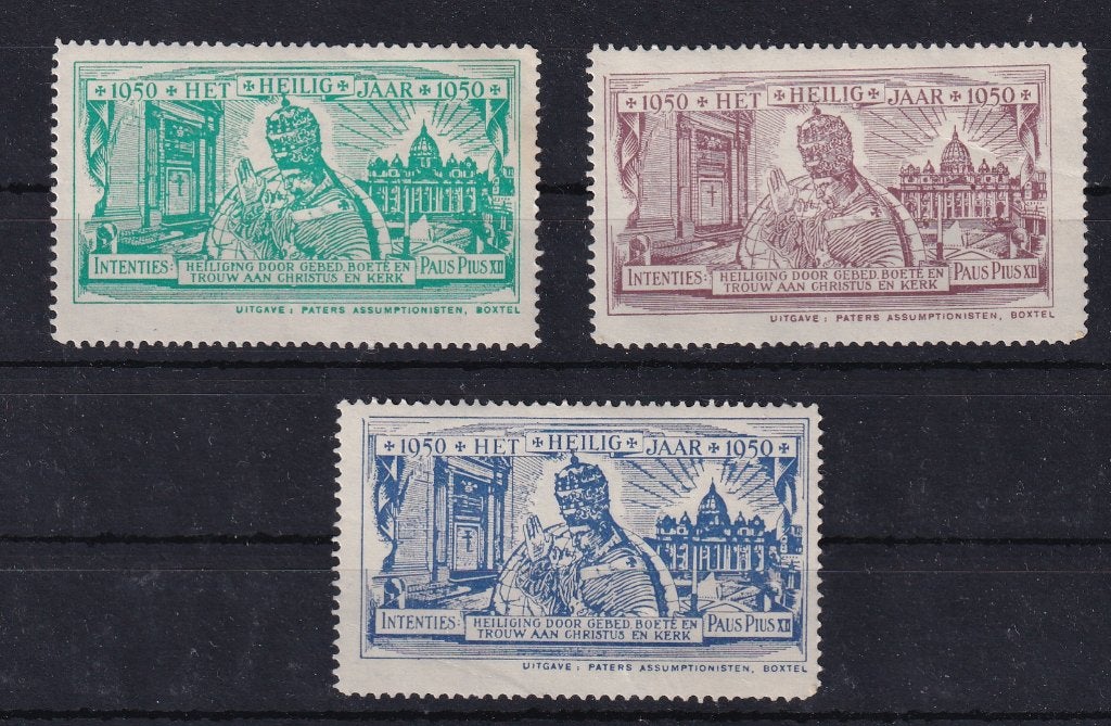 B147) 1950 3x vignet NL Paus Pius XII, Postzegels en Munten, Verzenden, Na 1940, Postfris