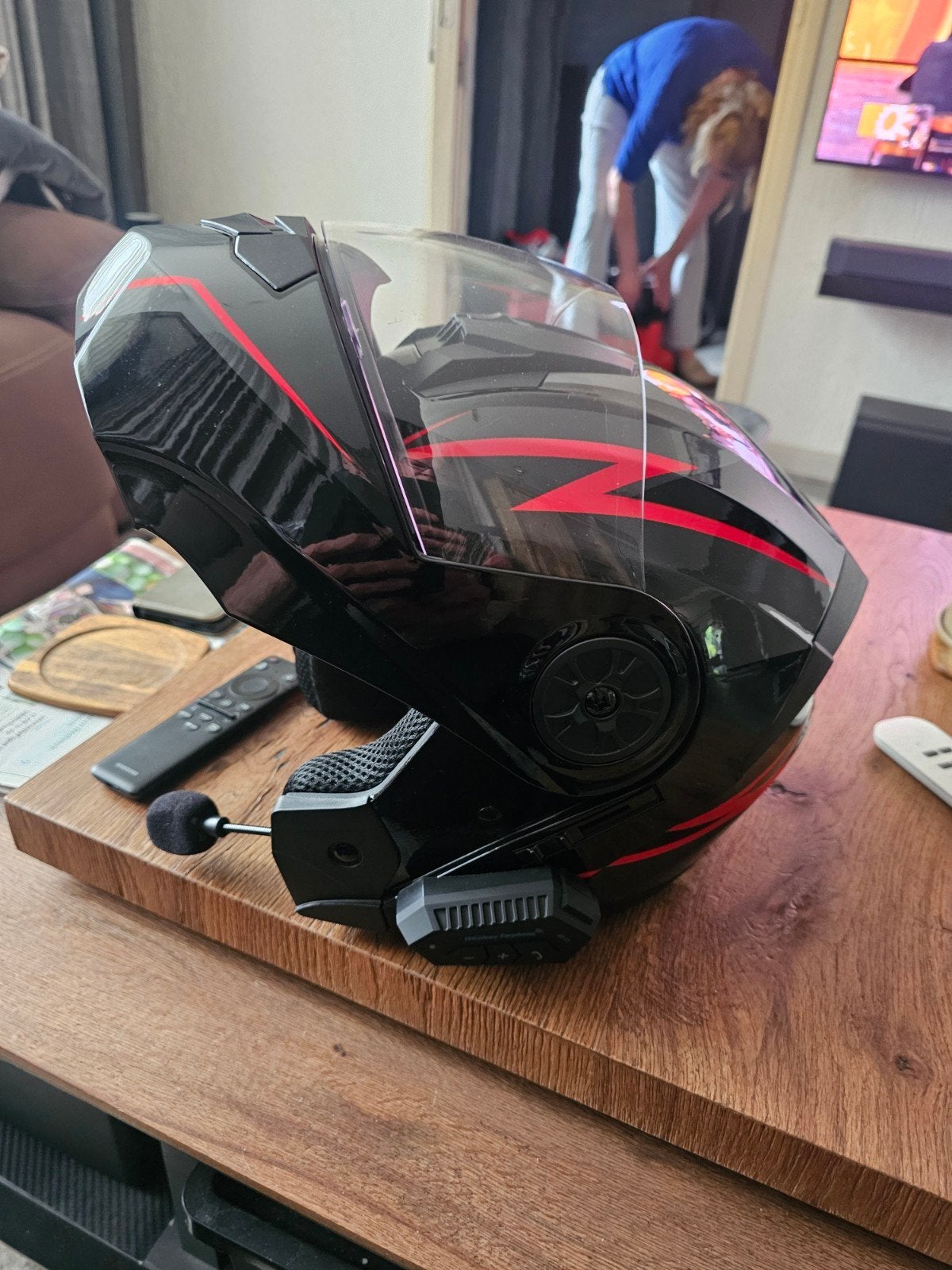 Twee Systeemhelm met Bluetooth Communicatie - Zwart/Rood, Systeemhelm, Heren, Nieuw zonder kaartje, L