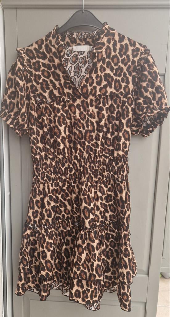 Flamant Rose Panterprint Jurkje Maat S, Kleding | Dames, Jurken, Bruin, Zo goed als nieuw, Maat 36 (S), Boven de knie