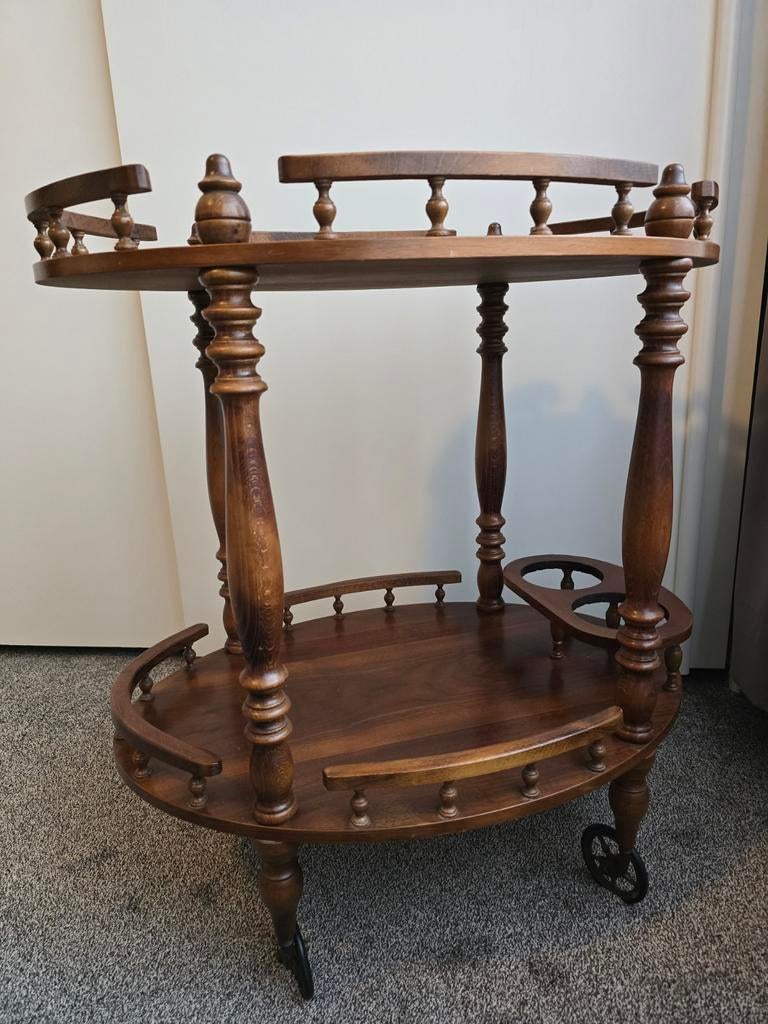 Antieke mahonie theetafel / bartafel op wieltjes, Ophalen of Verzenden