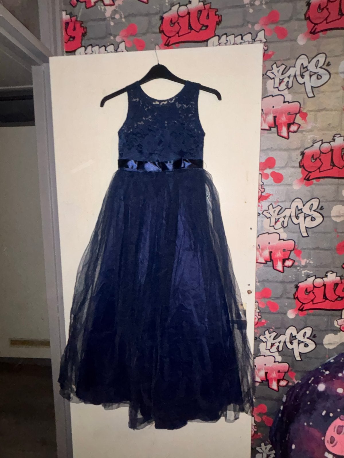 Elegante Kinder Jurk - Donkerblauw Kant & Tule, Ophalen, Zo goed als nieuw, Meisje