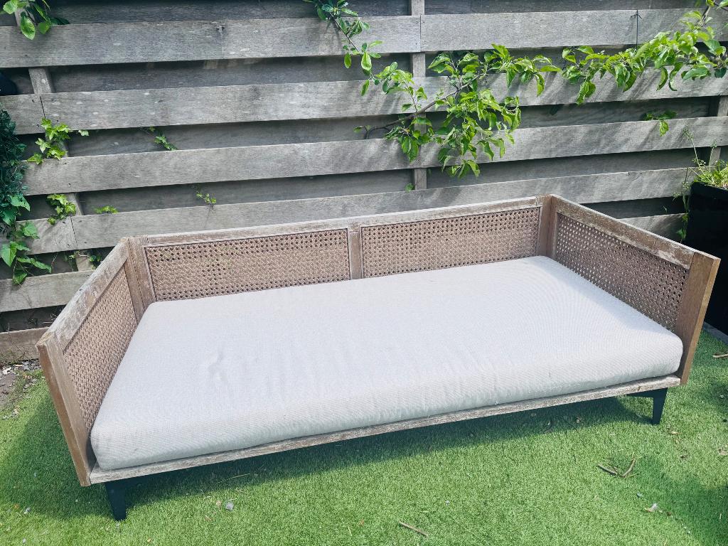 Buiten lounge tuinbank rotan hout, Ophalen, Zo goed als nieuw, Rotan