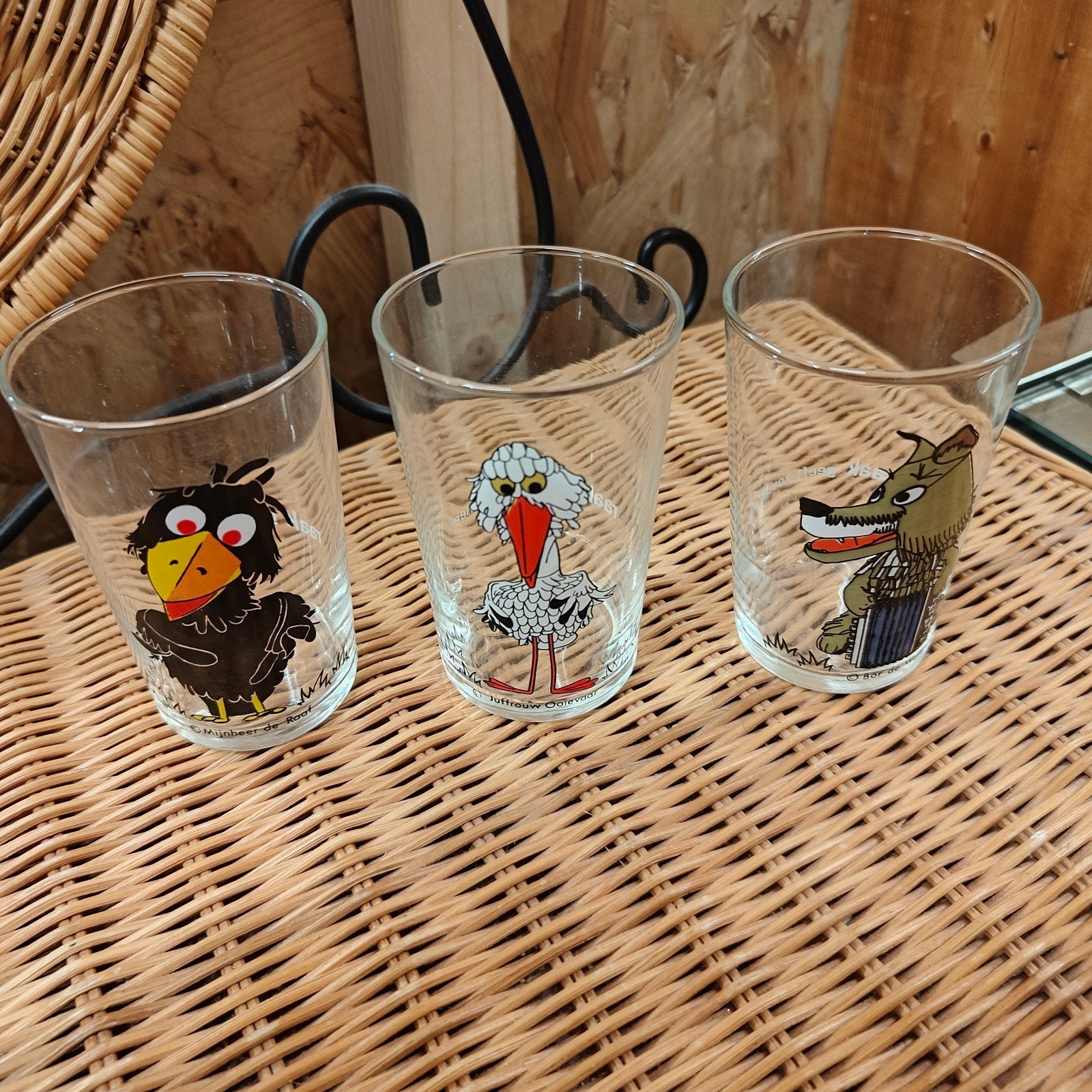Fabeltjeskrant Glazen Set - Meneer de Uil, Juffrouw Ooievaar, Verzamelen, Ophalen of Verzenden