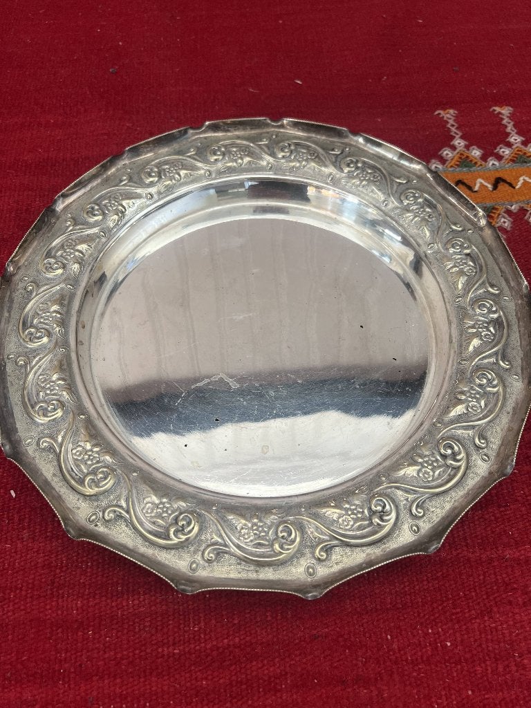 Verzilverde vintage schaal met versierde rand, Antiek en Kunst, Ophalen of Verzenden