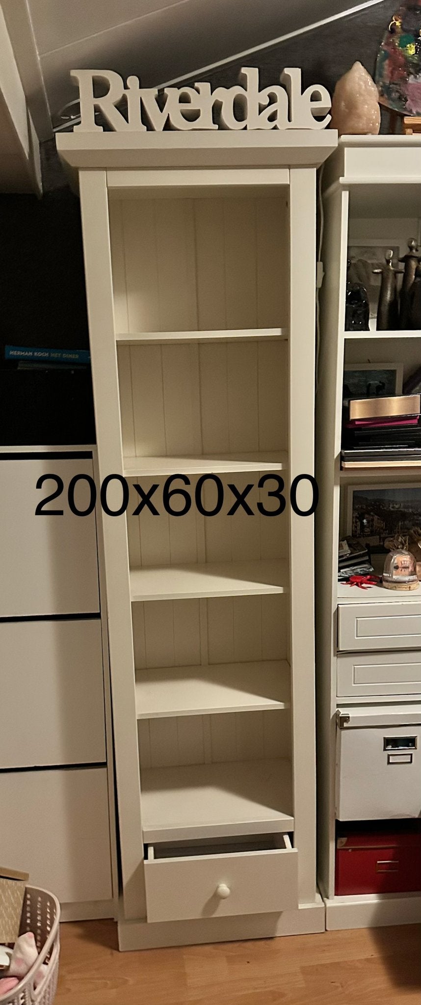 Witte boekenkast met lade - 200x60x30 cm, Huis en Inrichting, Ophalen, Gebruikt, 200 cm of meer, 50 tot 100 cm