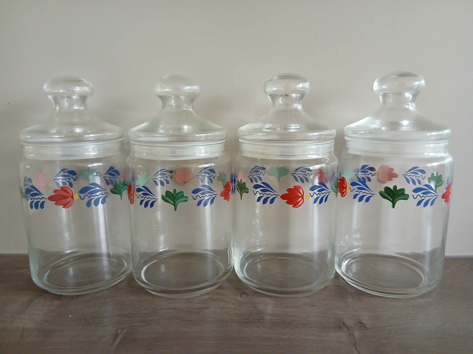 Boerenbont 4 glazen voorraadpotten, Ophalen of Verzenden, Landelijk/Boerenbont, Overige typen, Glas