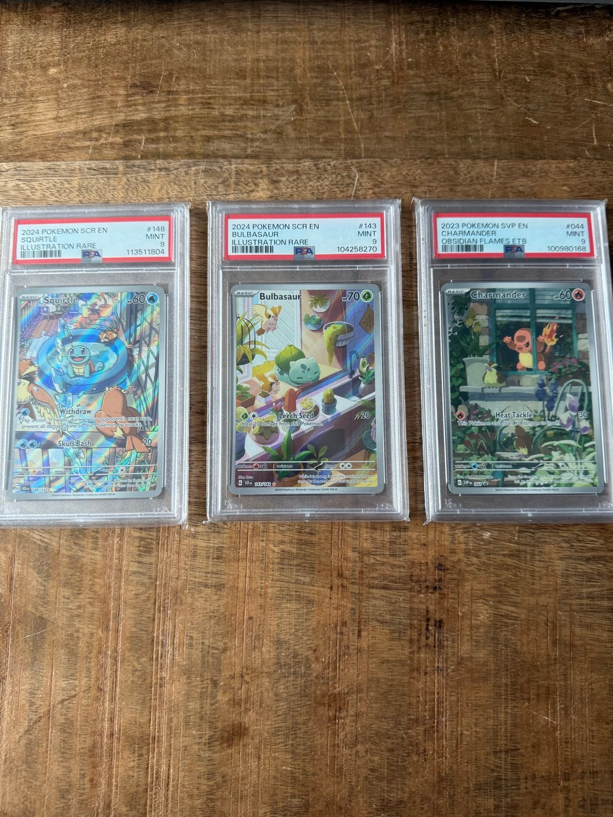 Set: Charmander #044, Bulbasaur #143, Squirtle #148 PSA 9, Ophalen, Nieuw, Meerdere kaarten