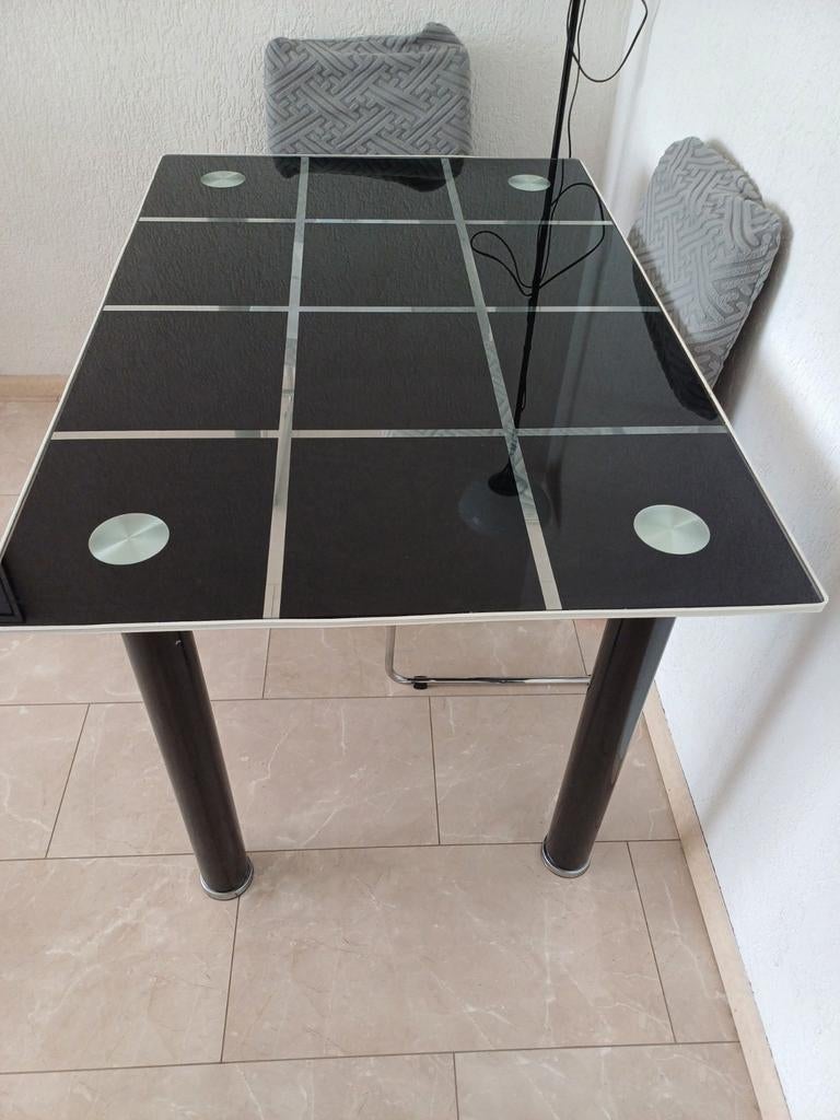 Zwarte eettafel met glazen blad, Ophalen of Verzenden