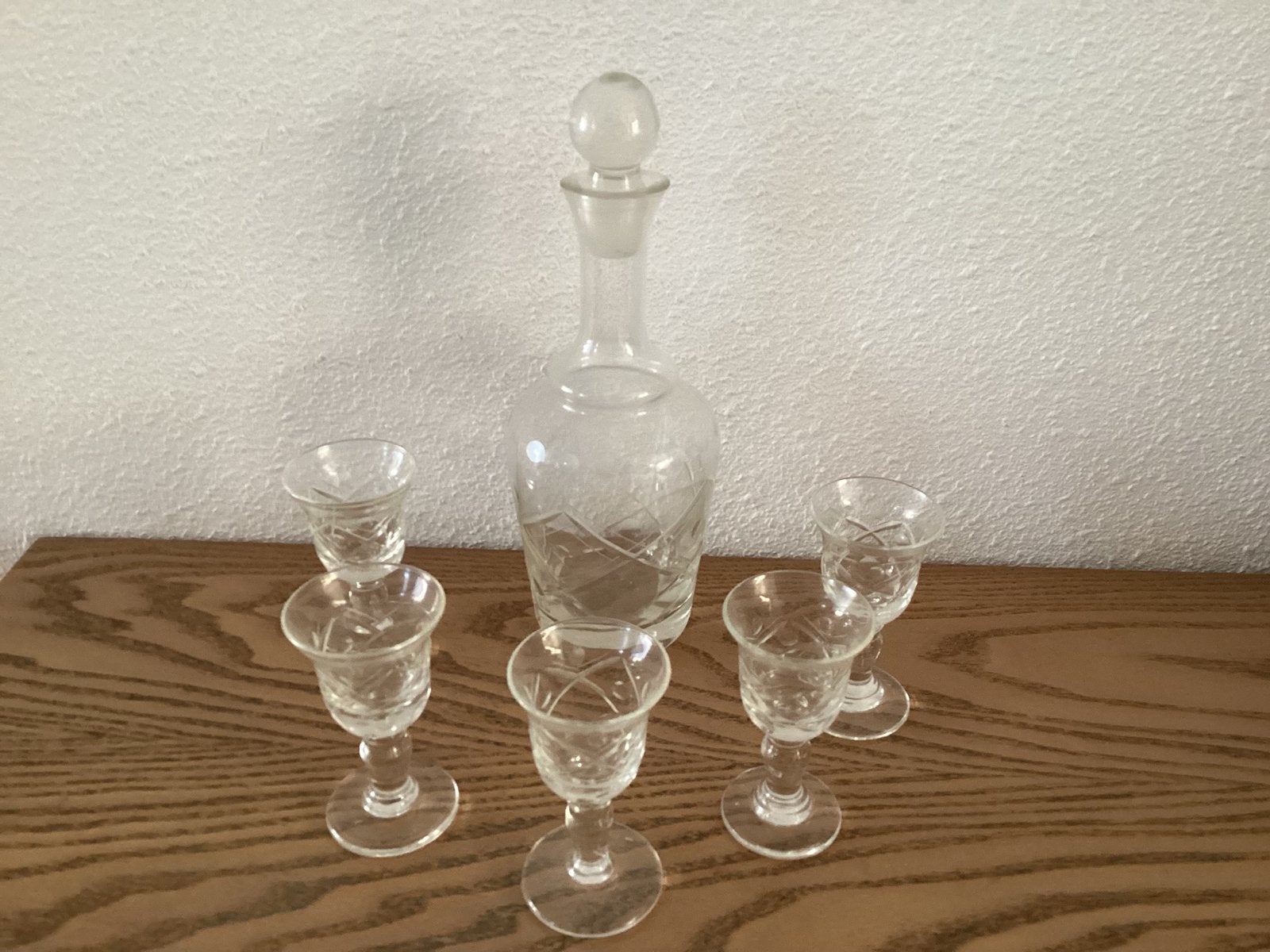 Karaf met 5 borrelglaasjes - Vintage set, Antiek en Kunst, Ophalen of Verzenden