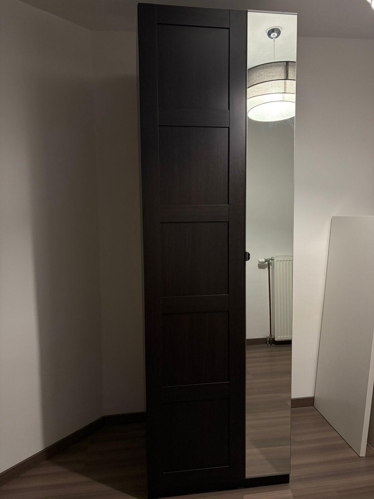 IKEA PAX kledingkast zwart/bruin met spiegel – 75x60x236 cm, Ophalen, Gebruikt, 50 tot 75 cm, 200 cm of meer