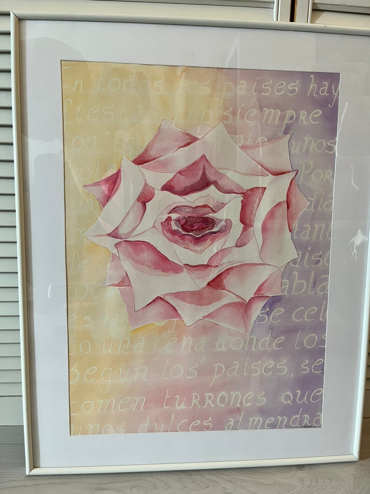 Aquarel schilderij Roos incl lijst, Ophalen, 50 – 75, Oorspronkelijke maker, Nieuw