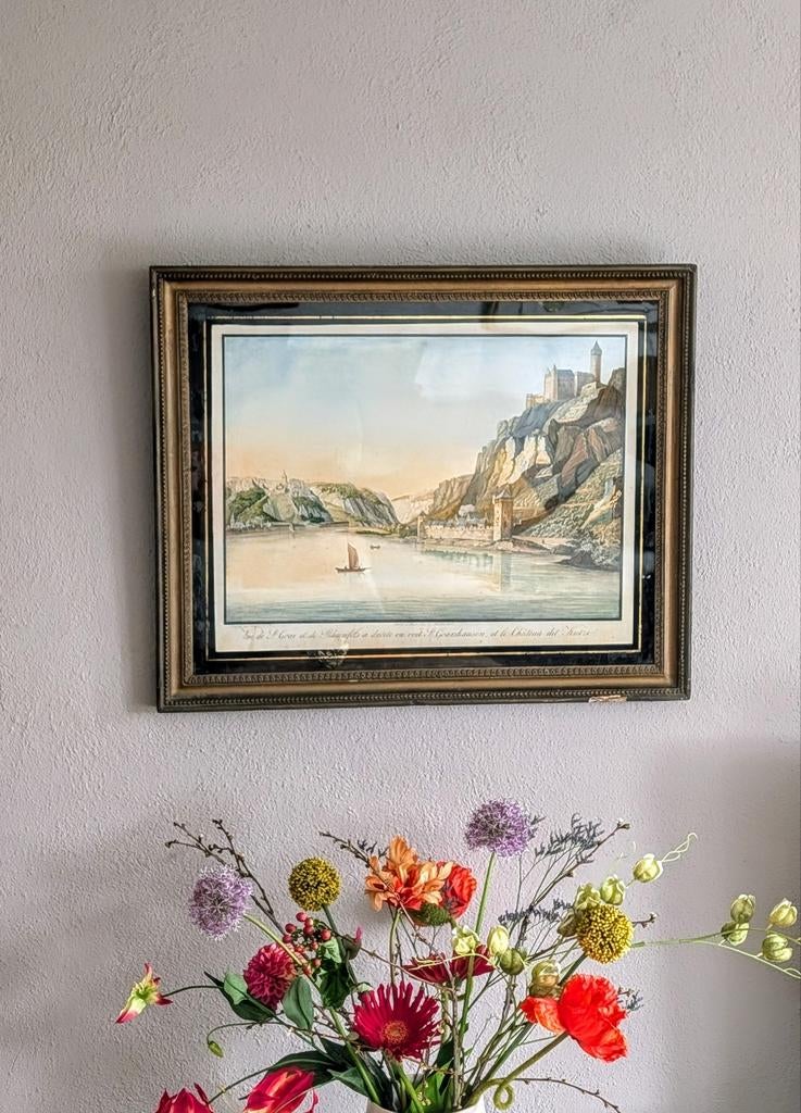 Handgekleurde Aquatint "Vue de St. Goar" –J.A. Schutz 1817, Antiek en Kunst, Kunst | Schilderijen | Klassiek, Ophalen of Verzenden