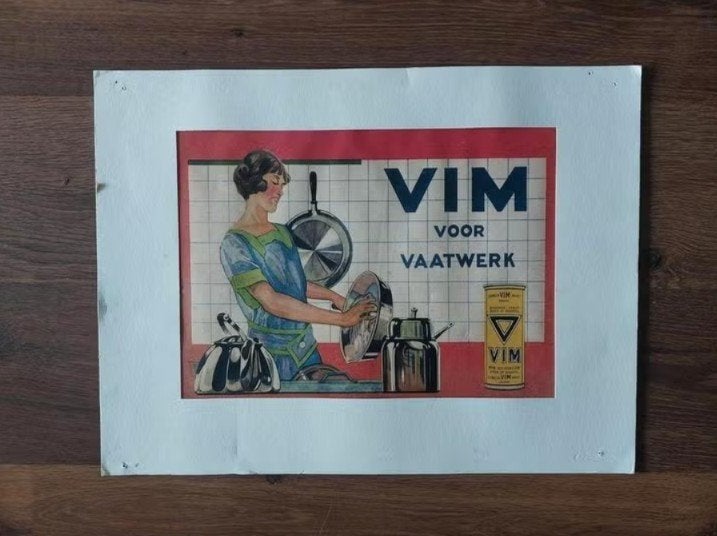 Oude Vim Reclame voor vaatwerk -, Verzamelen, Ophalen of Verzenden, Gebruikt, Reclamebord